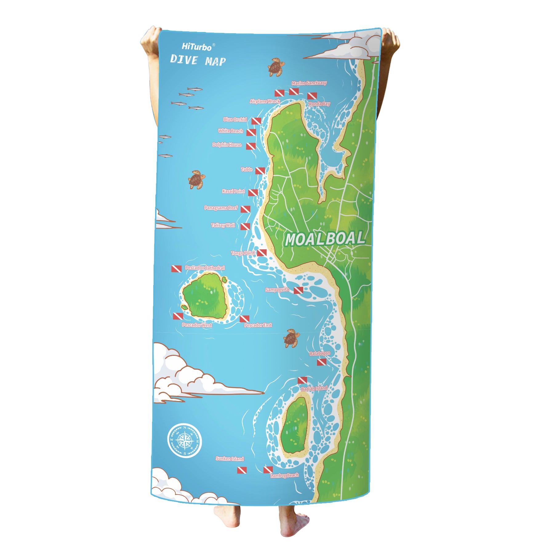 【Moal Boal】HiTurbo Dive Maps Microfiber Quick Dry Beach Towel For sand