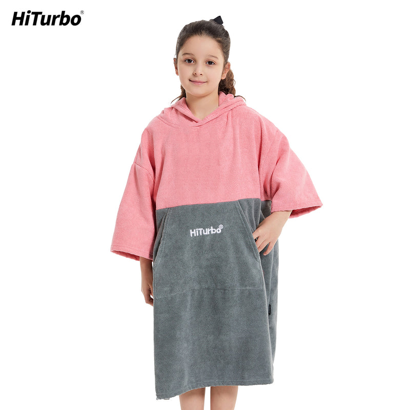 HiTurbo  Kids Microfiber Terry Changing Towel Robe,Hooded Absorbent Surf Poncho Swimming
