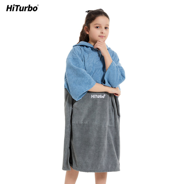 HiTurbo  Kids Microfiber Terry Changing Towel Robe,Hooded Absorbent Surf Poncho Swimming
