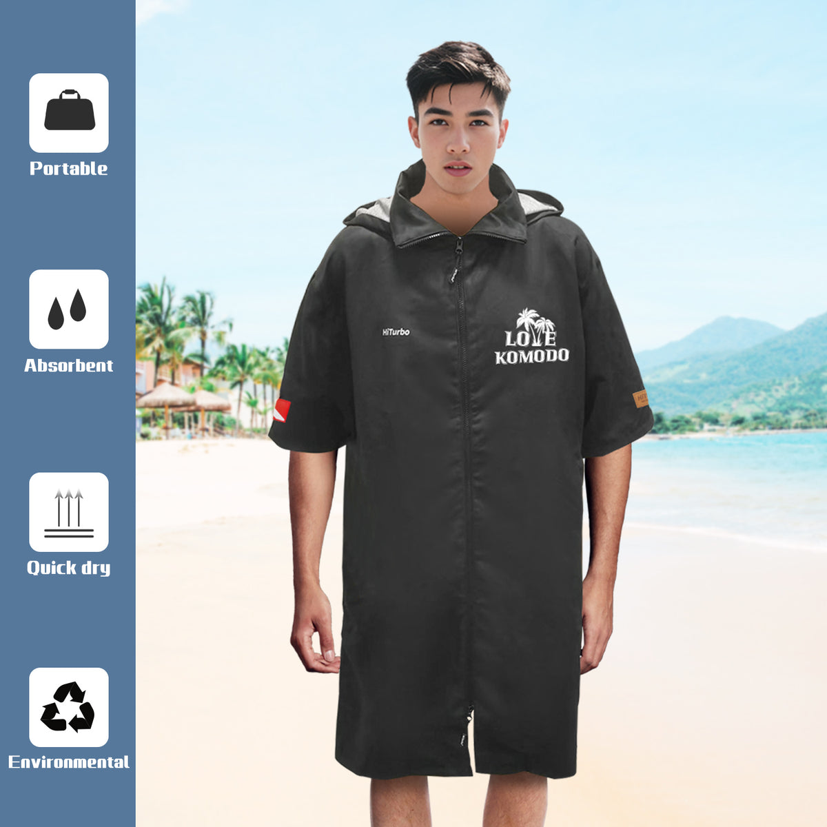 Komodo】HiTurbo Dive maps microfiber zipperd robe