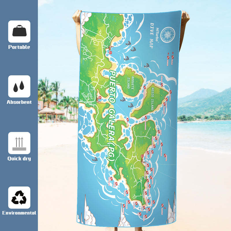 【Philippines PG】HiTurbo Dive Maps  Microfiber Quick Dry Beach Towel   sand free