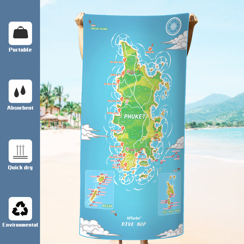 【Phuket】HiTurbo Dive Maps  Microfiber Quick Dry Beach Towel   sand free