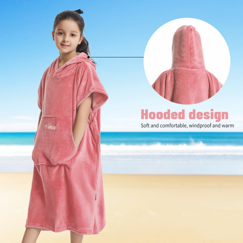 HiTurbo® Kids fleece Changing Robe Towel Poncho without sleeve