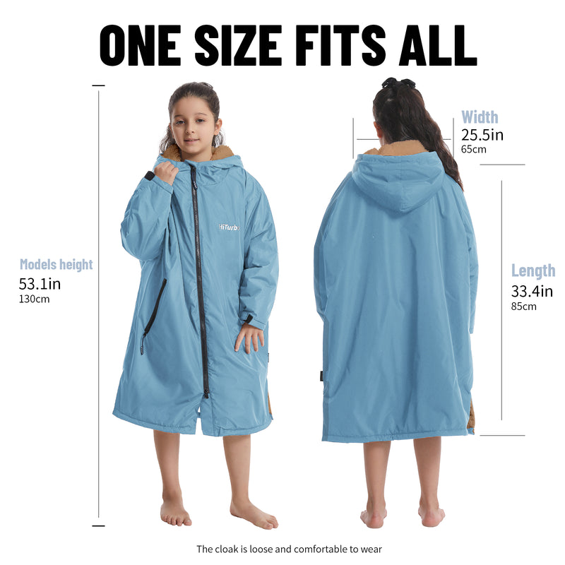 HiTurbo® Kids Waterproof Changing Robe Windproof Warm Robe Oversized Coat swimming  Poncho with Fleece Lining