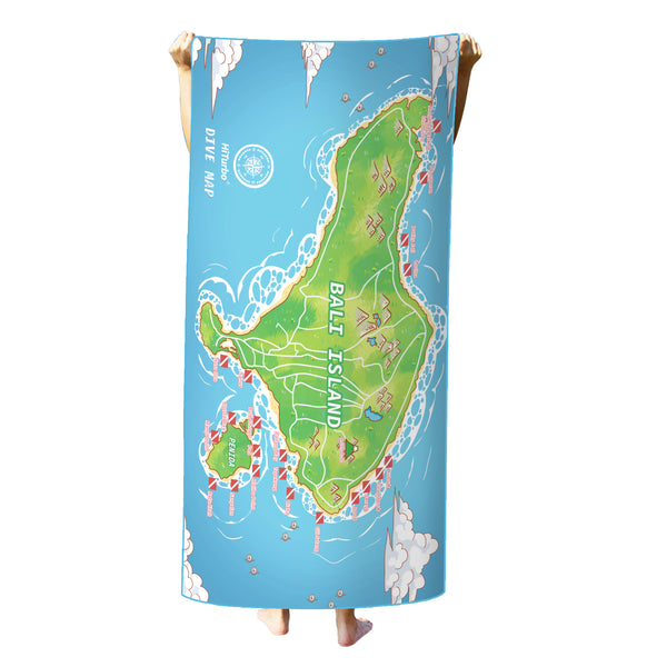 【Bali island】HiTurbo Dive Maps  Microfiber Quick Dry Beach Towel sand free
