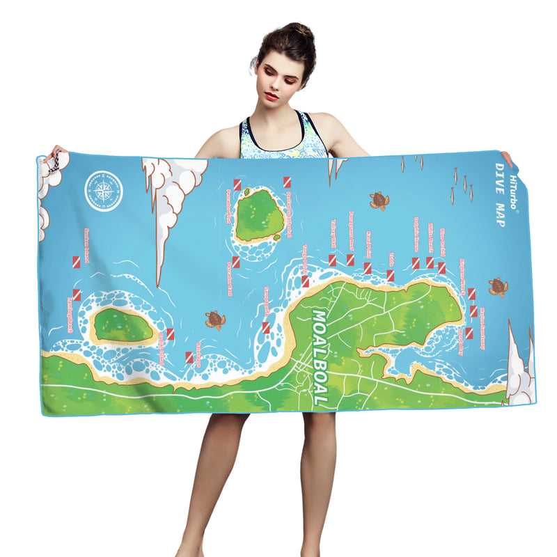 【Moal Boal】HiTurbo Dive Maps  Microfiber Quick Dry Beach Towel For  sand free