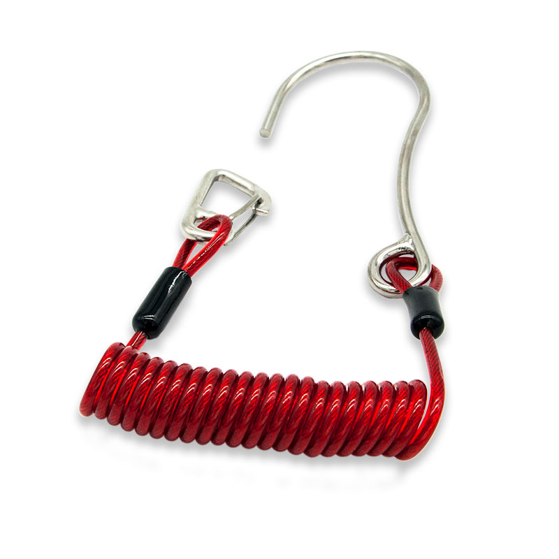 HiTurbo Diving Stainless Steel Single Hook, Spring Anti-Lost Reef Hook with Spiral Coil Lanyard