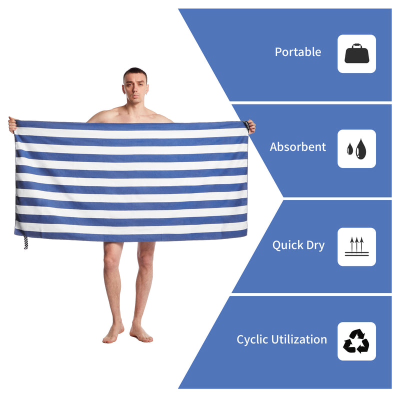 HiTurbo®  Stripe Microfiber Beach Towel SAND FREE