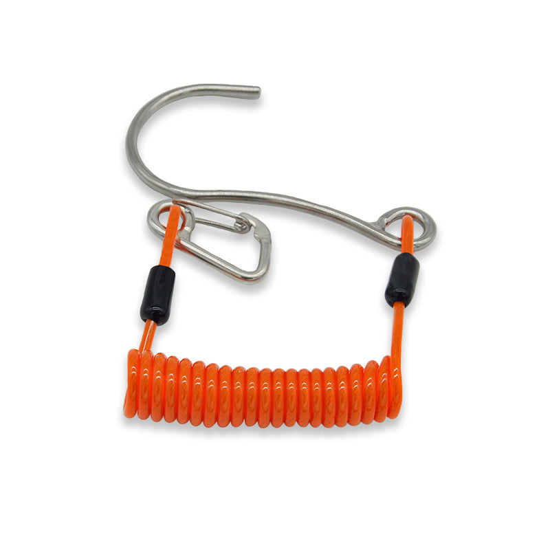 HiTurbo Diving Stainless Steel Single Hook, Spring Anti-Lost Reef Hook with Spiral Coil Lanyard